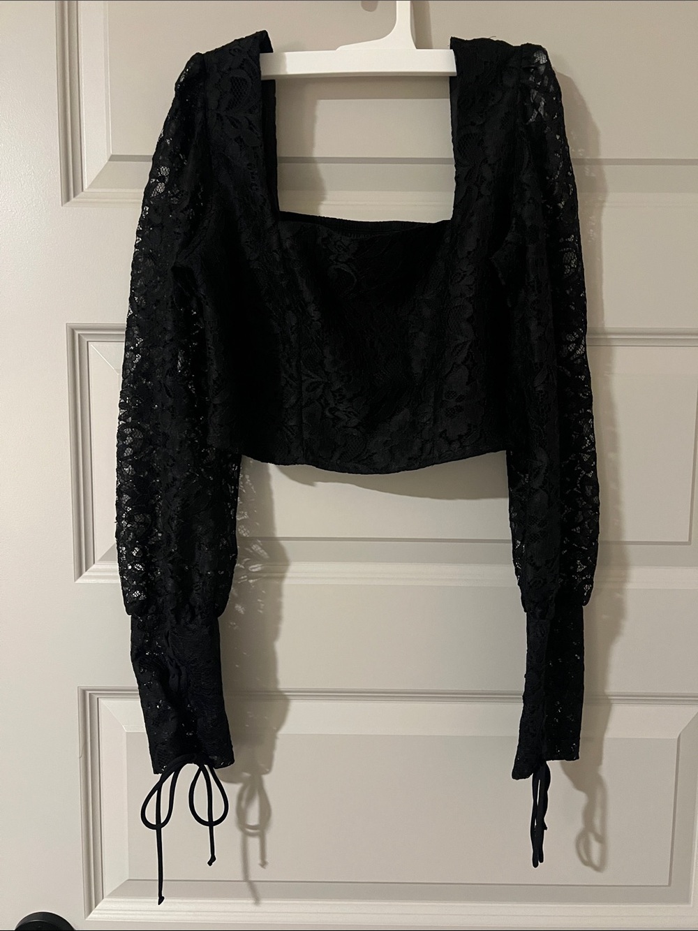 Express black lace cropped top